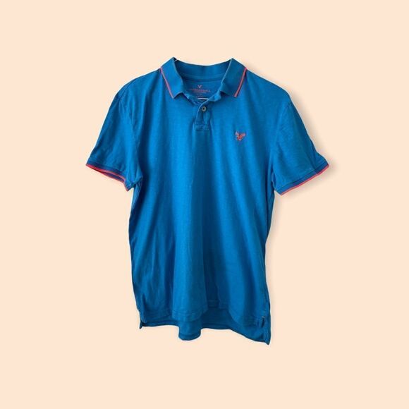 𝅺❤️ AMERICAN EAGLE OUTFITTERS Blue Slim Fit Polo Shirt Size L ❤️ - Picture 1 of 8